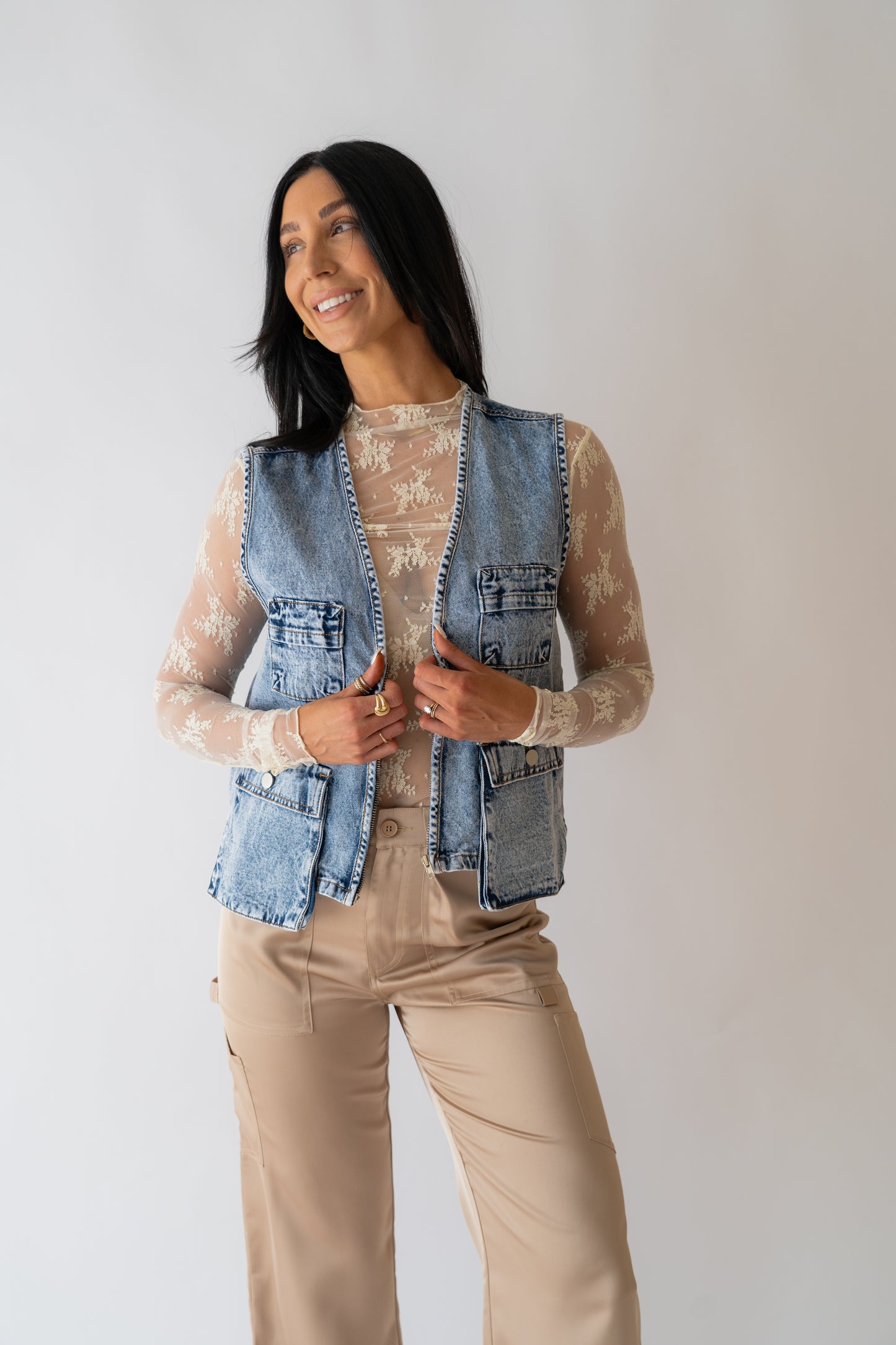 Washed Denim Cargo Vest